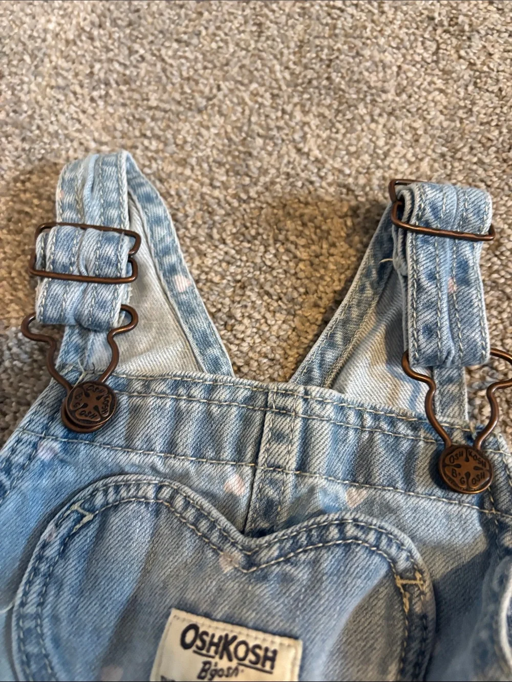 OshKosh B'gosh Light Blue Denim Overalls with Pink Heart Print